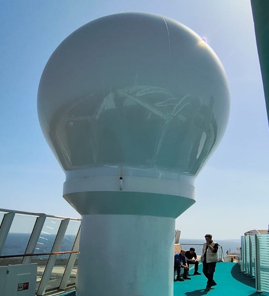 Large marine VSAT satellite dome antenna installed